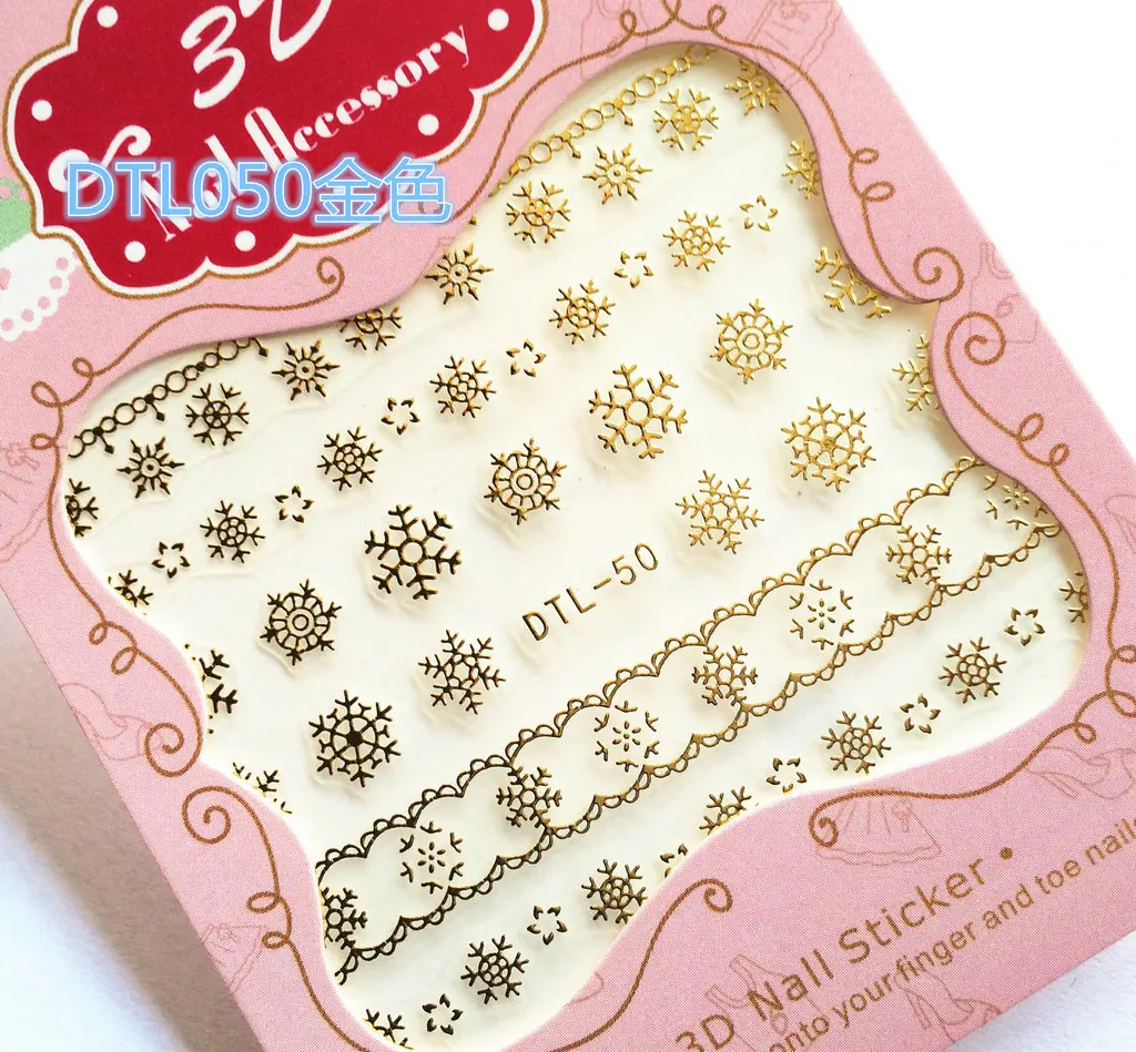 Rocooart DTL049-081 переводные наклейки для ногтей Роскошные Рождественские 3D золотые наклейки для ногтей наклейки для маникюра