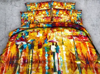 

JF-438 Bright colors quilt covers 4pcs van Gogh imitation painting style bedding sets Modern bedroom decoration Queen King