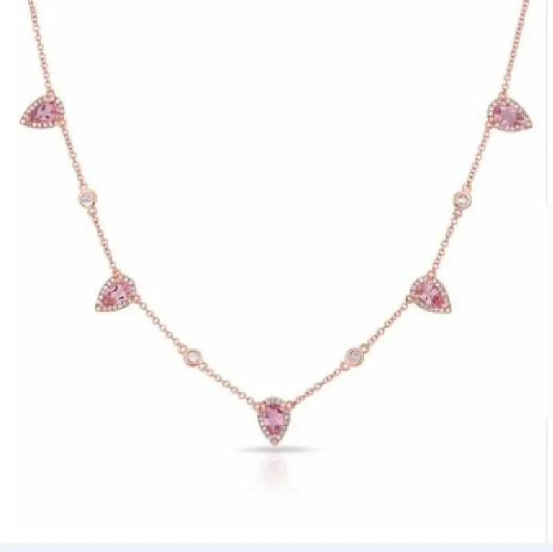 Богемное новейшее золотое ожерелье-цепочка с розовым камнем модное ювелирное изделие для женщин элегантный подарок стильные ювелирные изделия - Окраска металла: rose pink cz