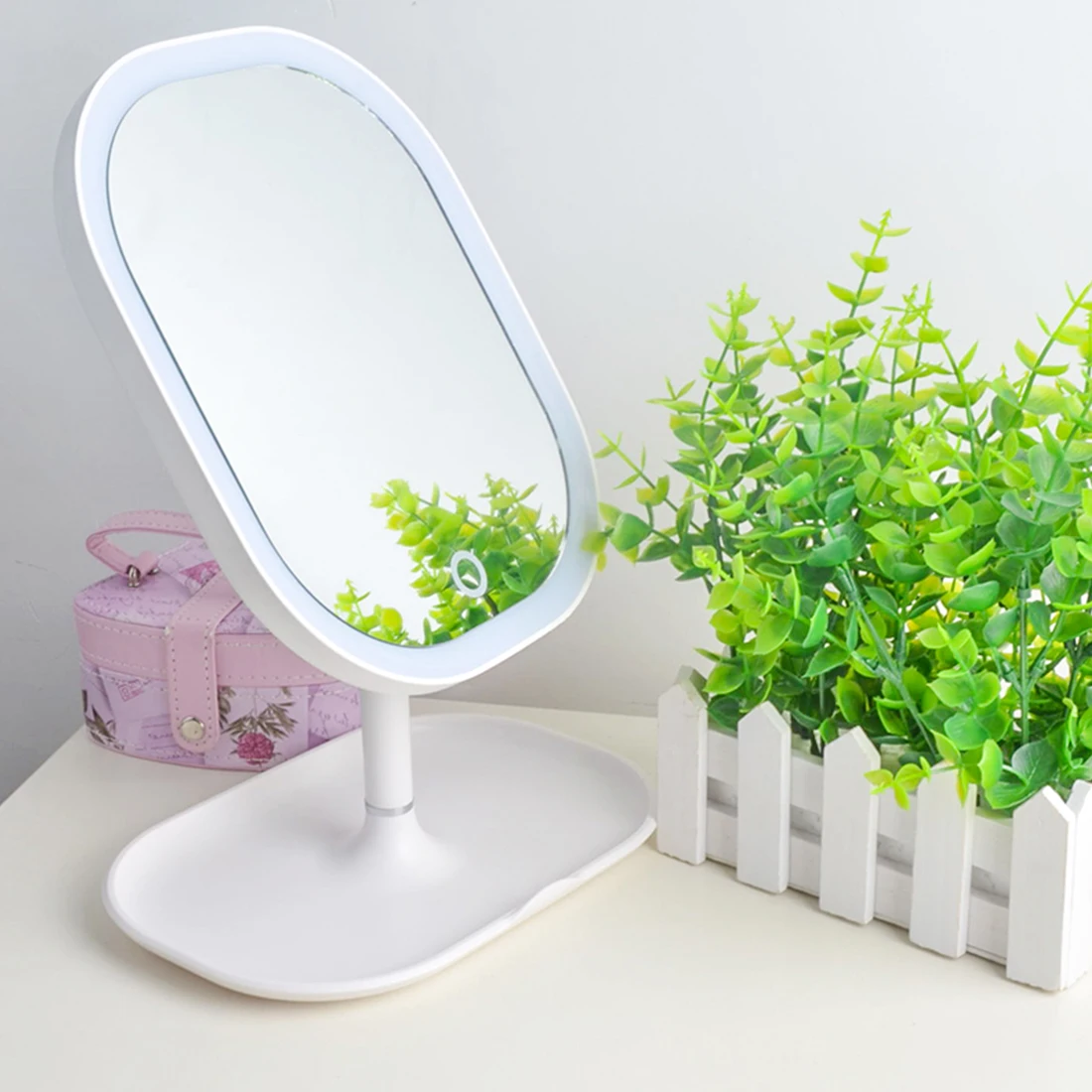 

360 Rotating Desktop Mirror Touch Screen Makeup Mirror Professional Vanity Mirror Beauty Adjustable Countertop 5X magnification