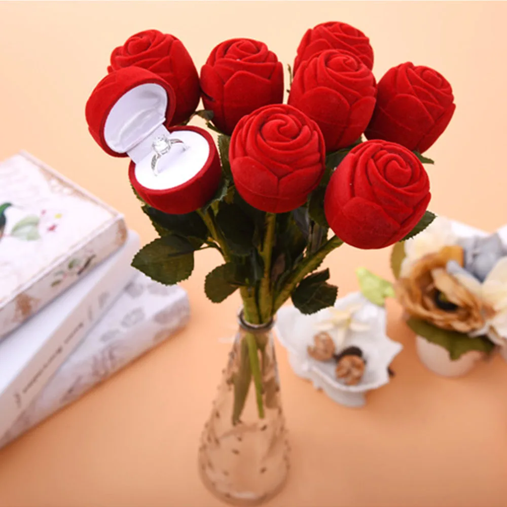 

28CM Plush Rose Flower Ring Box Surprise Gift Plush Plant Toys DIY Wedding Party Props Magic Decoration