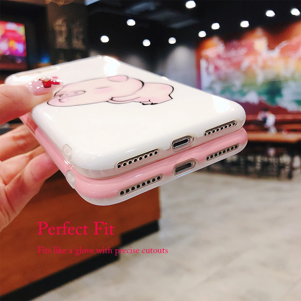 Ascromy For iPhone XS Max Case Pink Cartoon Pig Tempered Glass Silicone TPU Back Cover For iPhone XR X 7 8 Plus 6 6S Accessories (5)