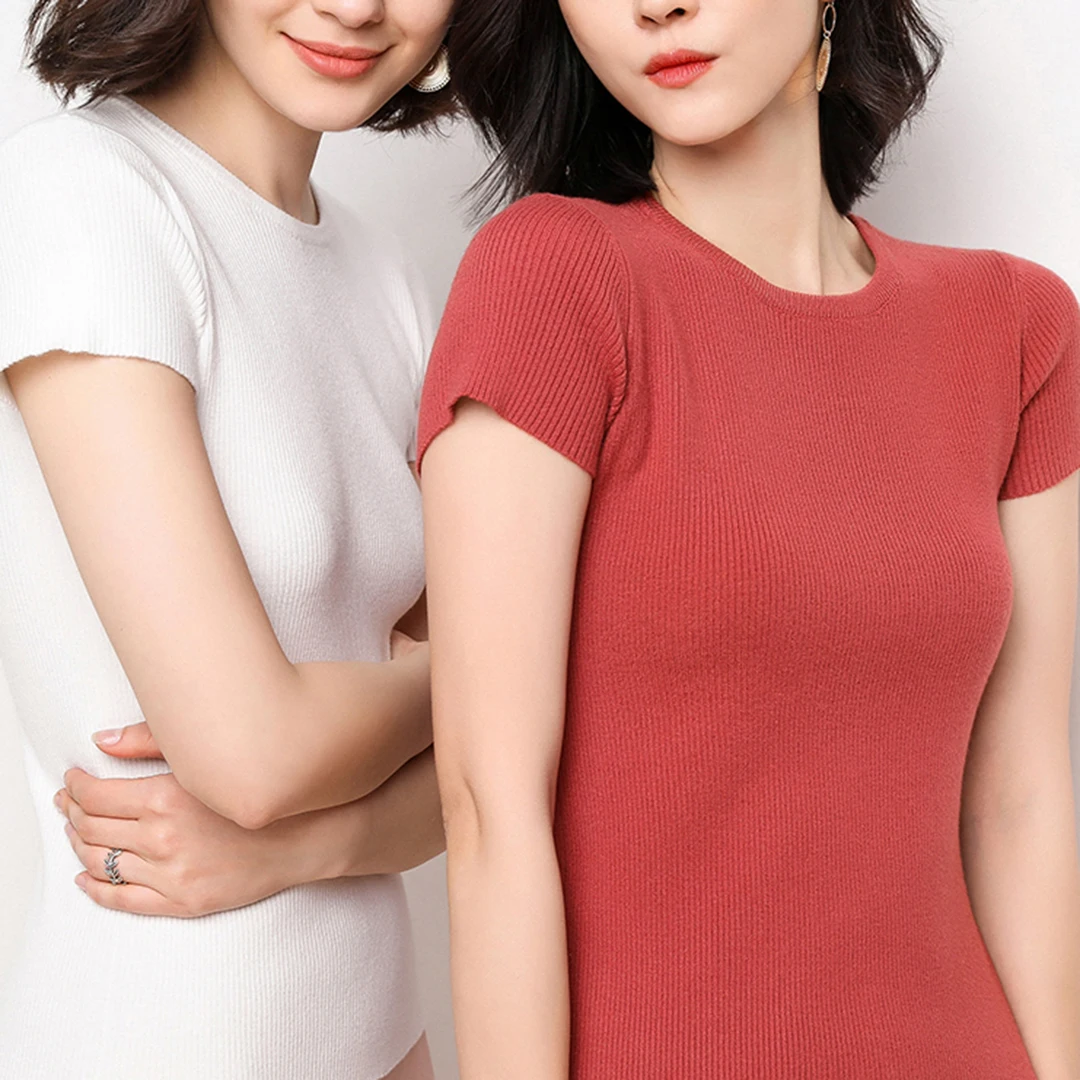 

Soft Round neck Sweaters and Pullovers for Women Cashmere Vertical Short Sleeve Spring Autumn Blouse Tops Female Brand Jumper