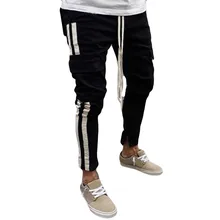 Мужские модные джинсовые черные джинсы для бега в стиле хип-хоп, полосатые брюки с боковыми карманами, хлопковые джинсы для мужчин, мужские брюки, Calcas Masculina 20