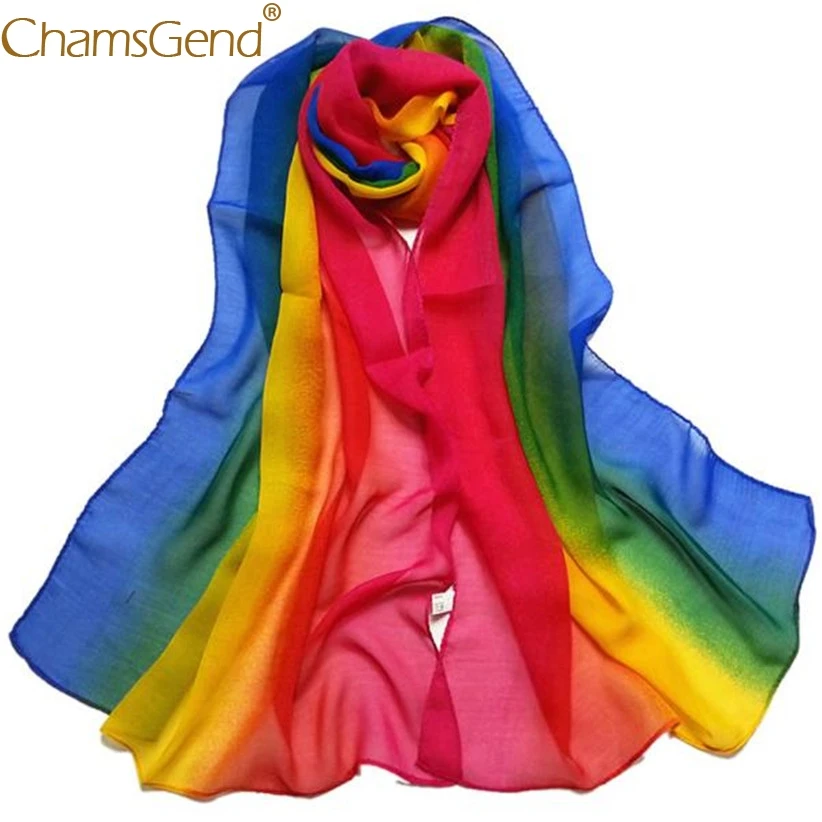 

Free Shipping Rainbow Chiffon Scarf Women Fashion Gradient Long Shawl Wraps Scarves 80712