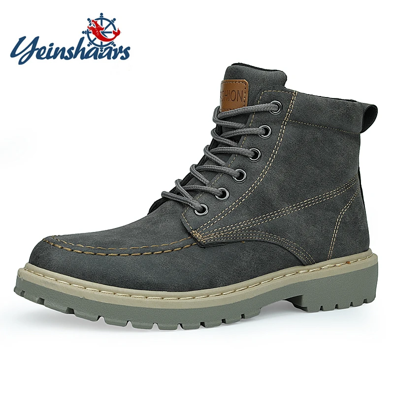 Baratos YEINSHAARS botas hombres súper calientes zapatos de cuero de invierno de alta calidad botas de deslizamiento de ocio Retro hombres zapatos casuales con cordones