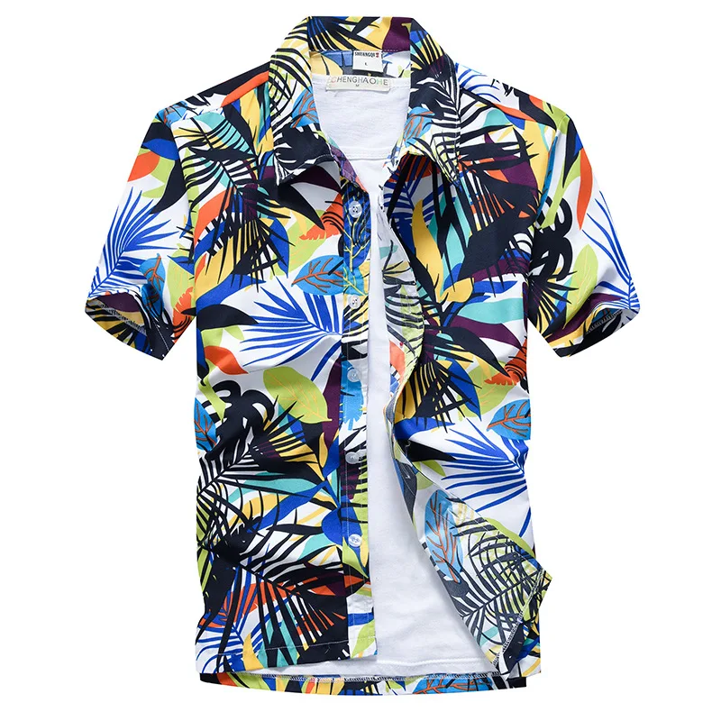 Новая Гавайская Мужская рубашка с цветочным принтом, пляжные, вечерние, повседневные, праздничные, с коротким рукавом, США - Цвет: Бирюзовый