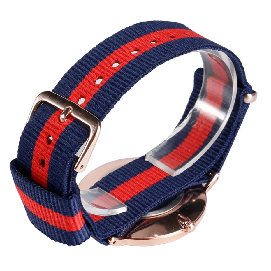 YISUYA Minimalist Blue & Red Stripe Nylon Strap Simple Fashion Casual Student Sport Quartz Wrist Watch Men Women Clock Bracelet (10)