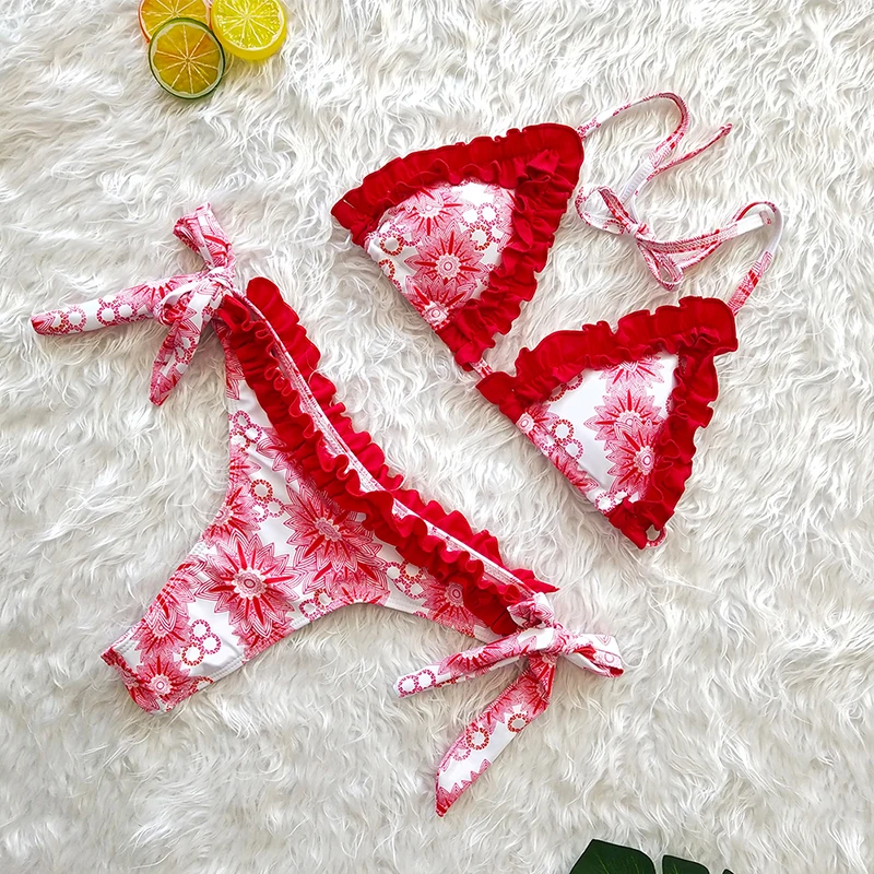 

2019 Women Lace Print Strap Sexy Ladies Bikini Swimsuit Printed Women's Sexy Bikini Swimsuit Suit