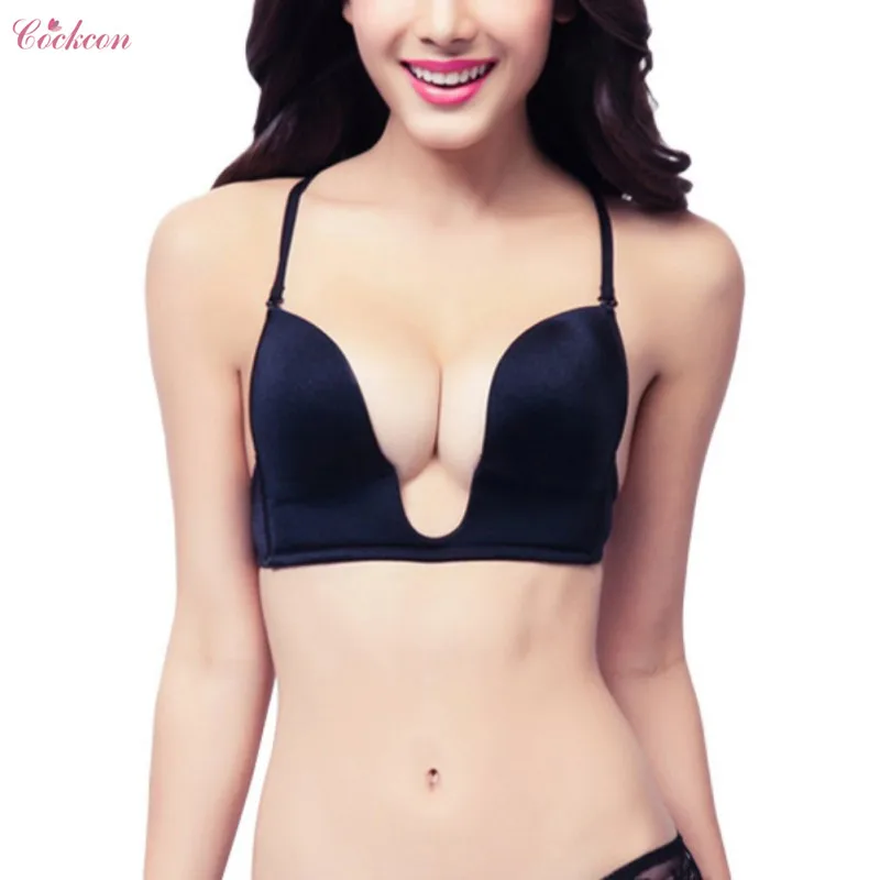 

Sexy Deep U Low Fashion Strap Underwear Backless Lingerie Seamless Cut Women Female Bras Crossing Push Intimates Up