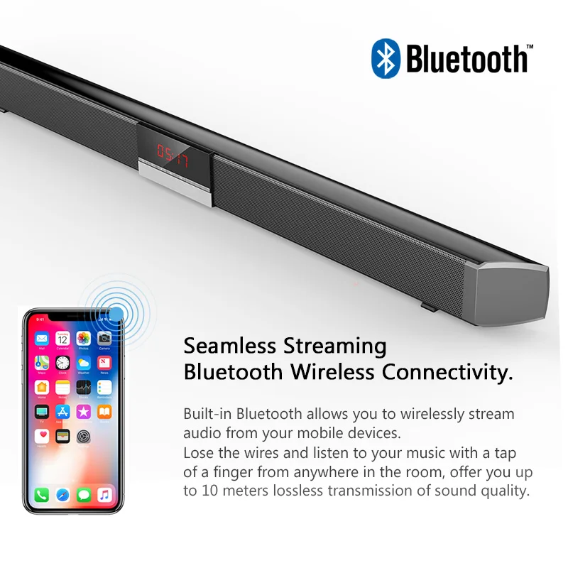 XGODY SR100 Plus Bluetooth Soundbar for TV Wireless Speaker Aux-In Coaxial Optical Subwoofer Home Theater Free to E.U Countries