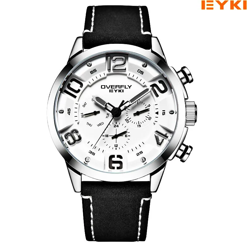 

EYKI Watches Men Brand Leather Quartz Wrist Watch Male Week Date Display Military Sport Multi-function Clock Relogio Masculino