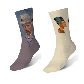 

1 pair Printed Socks Women Unisex Cotton Harajuku Socks Renaissance painting Funny Long Socks Free shipping 6JQ-ZWL24