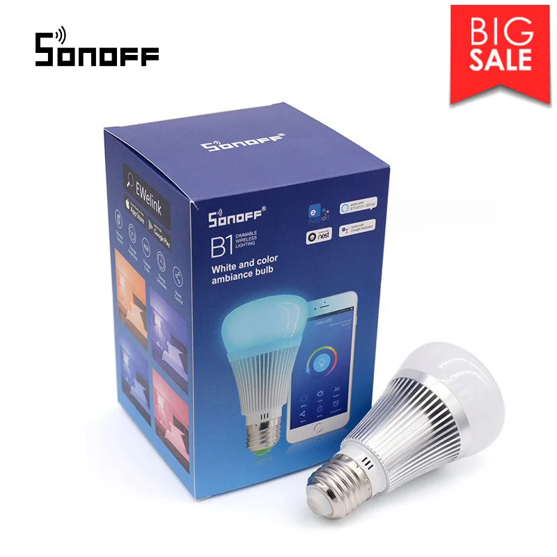 

Sonoff B1 E27 LED Bulb Dimmer,Wifi Smart Light Bulbs,Remote Control LED RGB Color Changing Light Bulb Works With google home
