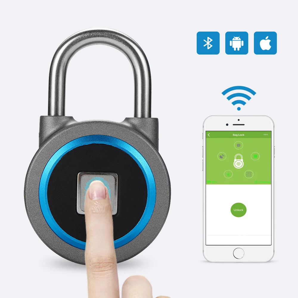 

Smart Waterproof Keyless Portable Bluetooth Fingerprint Lock Door Cabinet Anti-Theft Security Padlock IOS Android APP Control