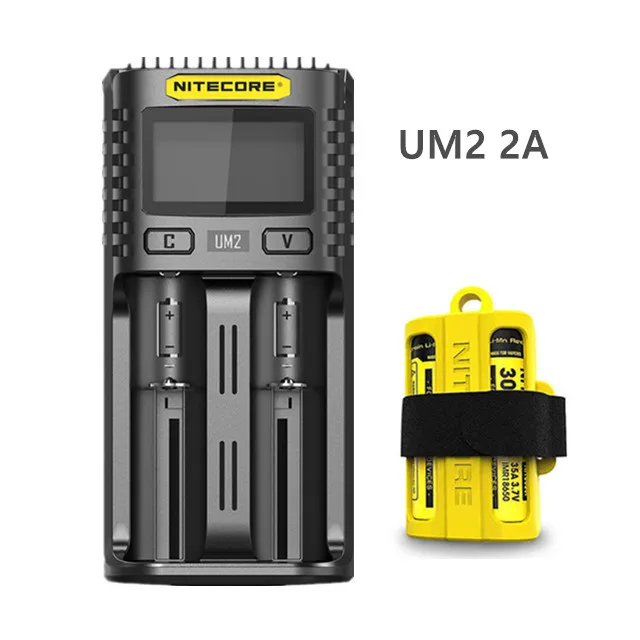 Nitecore UM4 USB Четыре слота QC зарядное устройство интеллектуальная схема глобальная страховка Li-Ion AA 18650 14500 16340 26650 зарядное устройство - Цвет: UM2 and Case