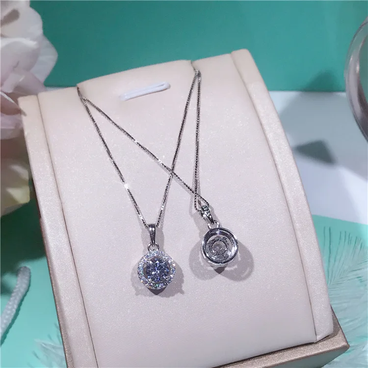 All Matching Simple Designer Classic Round Zircon Pendant Real 925 Sterling Silver Chain Necklace Quality Women Necklace