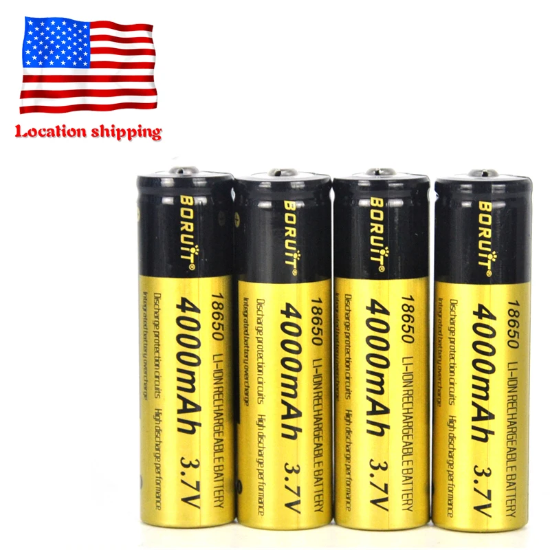 

4pcs Original BORUiT 18650 Rechargeable Li-ion Batteries 3.7V 4000mAh Lithium Ion Battery for Headlamp Flashlight with PCB Board