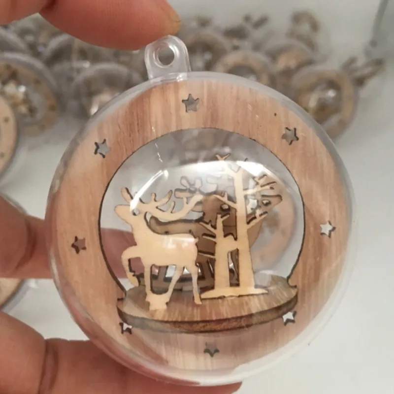 

3Pcs Deer Wooden Chips Clear Christmas Balls Christmas Tree Decoration for Children's Handmade DIY Hangers Festival Decor