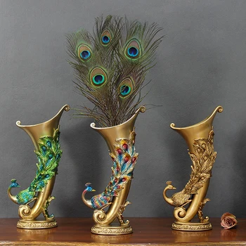 

Europe Peacock Feather Vase decoration ornaments resin Arts and Crafts tabletop Dry flower Vases home decoration wedding gift