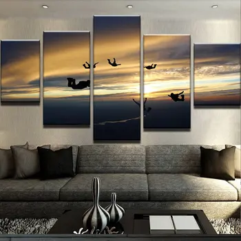 

Canvas Painting 5 Pieces HD Sunset High Altitude Jumps Adventurer Modern Decorative Bedroom Living Room Home Wall Art Decor
