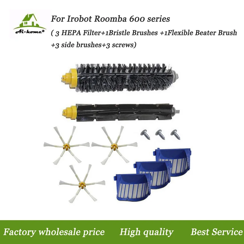 1 Set Setola E Flessibile Beater & 3 Spazzole Laterali E 3 Filtro Hepa E 3 Viti Di Ricambio Per Irobot Roomba Serie 600 620 630 650 660