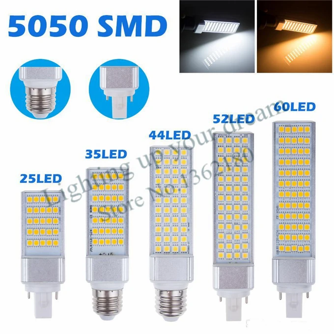 E27 G24 G23 горизонтальный разъем огни Светодиодная лампа SMD 5050 180 degeree AC 85 265 В 6 вт 7 Вт 9