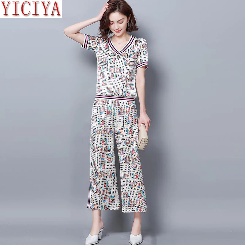 

YICIYA Woman 2 Pieces Sets Outfits Tracksuits for Women Plus Size Large Co-ord Set Wide Pants Suits and Top 2019 Summer Clothing