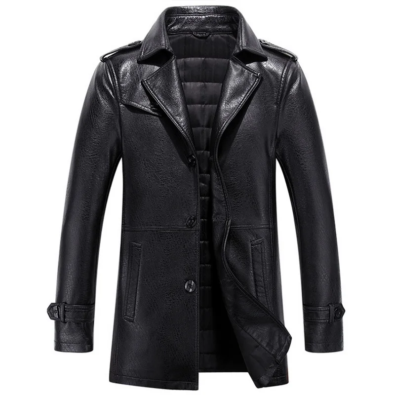 

Autumn Winter Casual Mens Leather Jackets And Coats Slim Faux Leather Jacket Male Overcoat thick blazers coat turn down collar