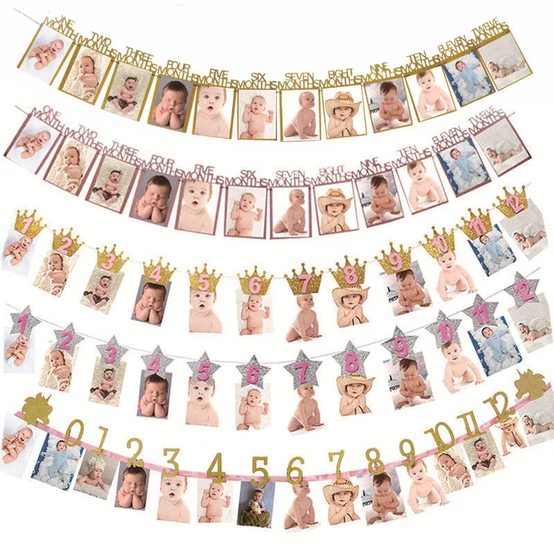 1 комплект на день рождения в один год альбом «сделай сам» баннер мальчик девочка Пол указывают на фото гирлянды из флажков Baby Shower стены Подставки для фотографий