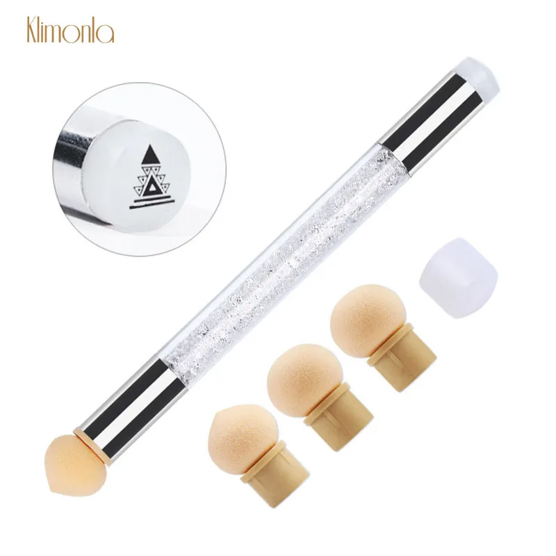

1 Set DIY Rhinestone Handle Nail Sponge Smudge Stick Double Head Mini Printing Gel Gradient Pen Nail Art Silicone Brush Tools
