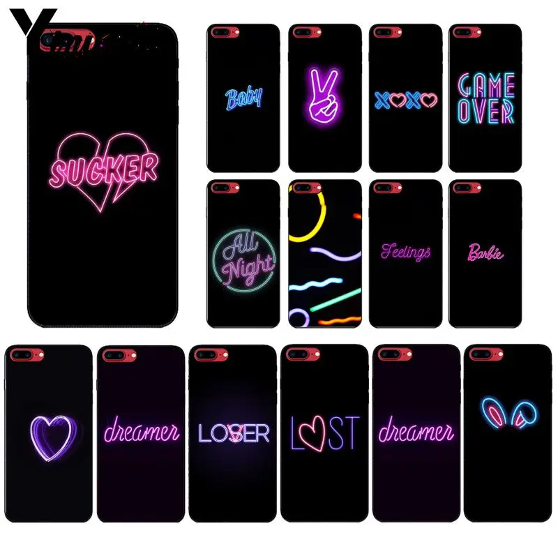 

Yinuoda Black background fluorescent small pattern font neon Phone Case for Apple iPhone 8 7 6 6S Plus X XS MAX 5 5S SE XR Cover
