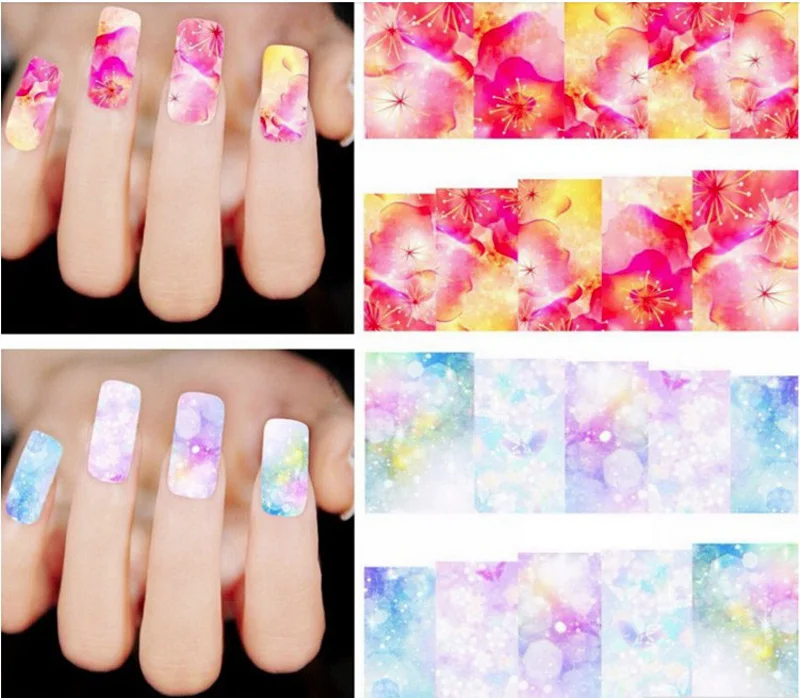 Bittb 50pcs/set Flower Nail Stickers Decals Slider Wraps For Nails Art Decor Manicure Water Transfer Sticker Tips