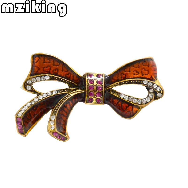 

mziking New Rhinestone Retro Bow Brooches for Women Large Crystal Bowknot Brooch Pin Vintage Fashion Jewelry Winter Accessories