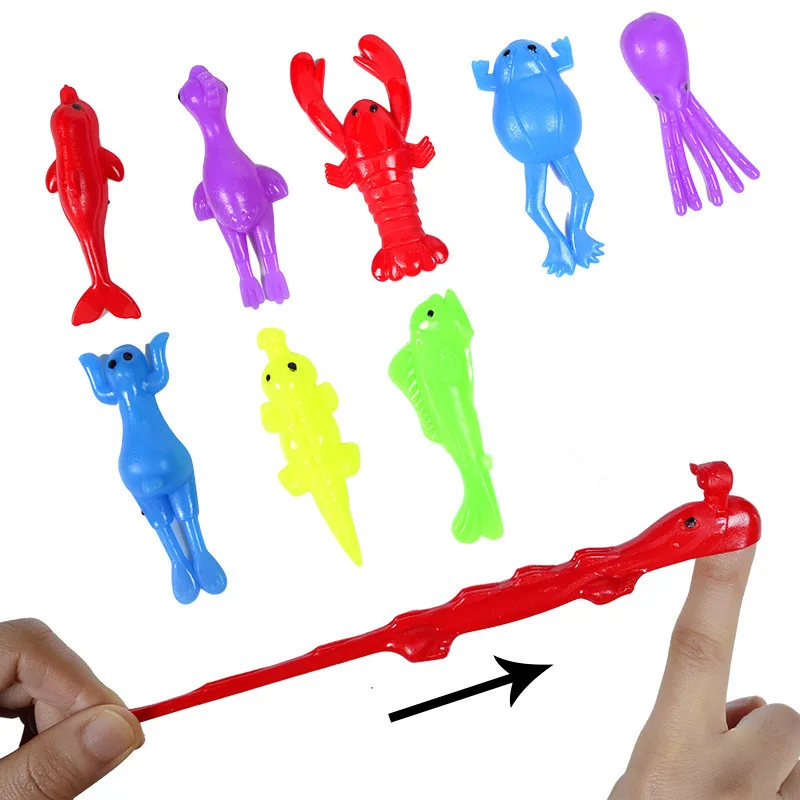 

5pcs Novelty Gags & Practical Joke Toys Funny Laugh Rubber sea animal Stretchy Flying Turkey Finger Sticky Random Color