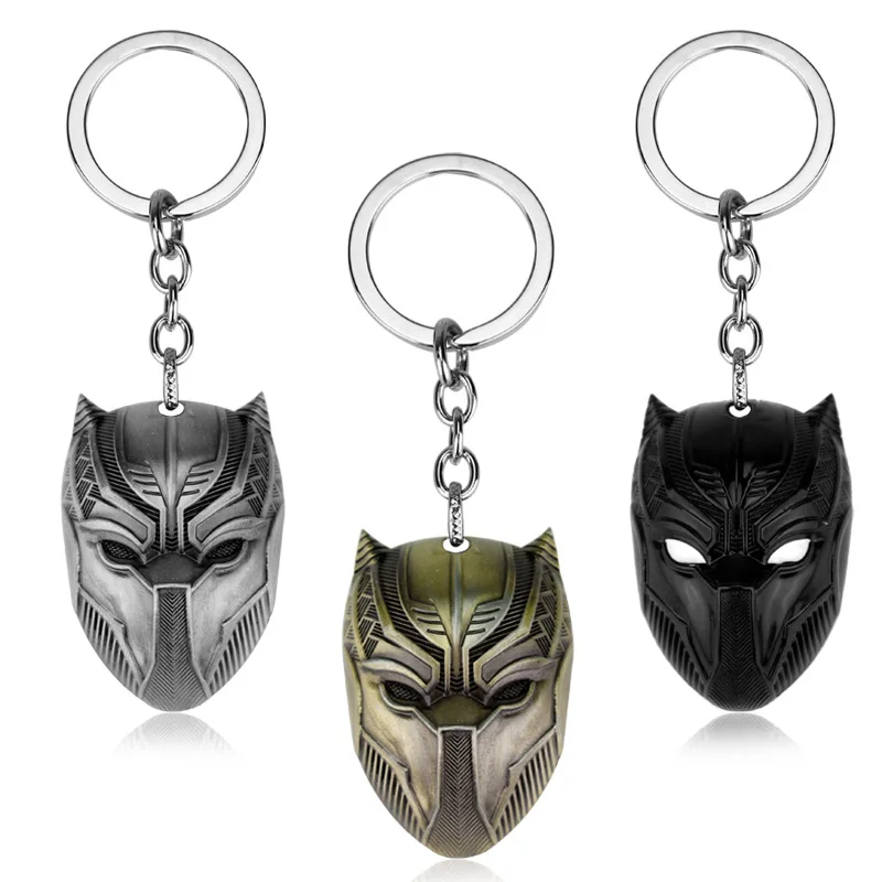 

2019 New Fashion Movie The Avengers 3 American Captain Civil War Metal Keychain Bronze Silver Black Panther Mask Men Key Ring