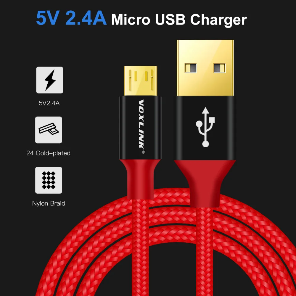 VOXLINK 2.4A Micro USB кабель нейлоновый кабель для быстрой зарядки мобильного телефона для samsung htc huawei Xiaomi USB кабель для синхронизации данных и зарядки