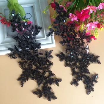 

10 Pieces Black Lace Applique Flower Sequin Lace Fabric Decoration For Garment Accessories Sew On Cloth Costura Craft