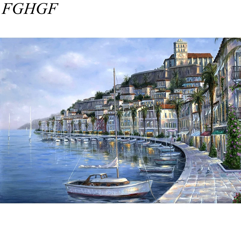 

FGHGF Unframed Christmas Landscape DIY Beach Painting By Numbers Kits Drawing Painting By Numbers Unique Christmas Gift
