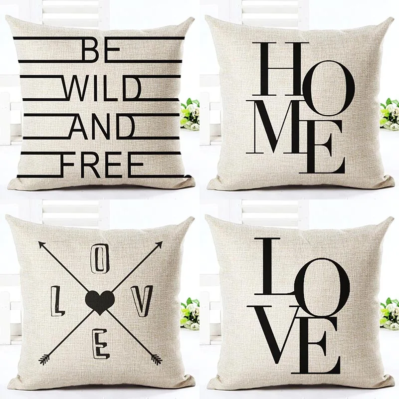 Black And White Style Decorative Cushions Simple Word Style Printed Throw Pillows Car Home Decor Cushion Decor Almofadas Cojines
