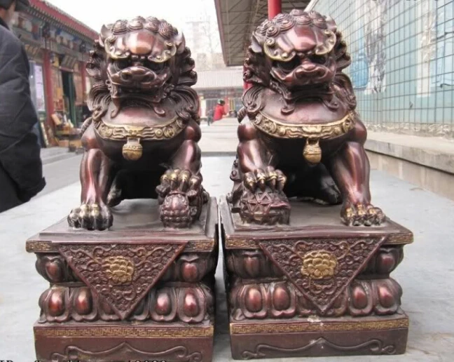 CH3 10"Chinese classic Red Bronze Royal Palace Evil Guardian Door Foo