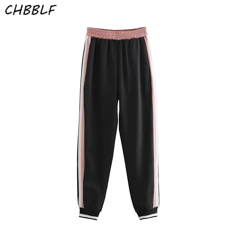 CHBBLF женские штаны с боковой полосой, эластичная резинка на талии, с завязками, длина по щиколотку, брюки, WDL6064