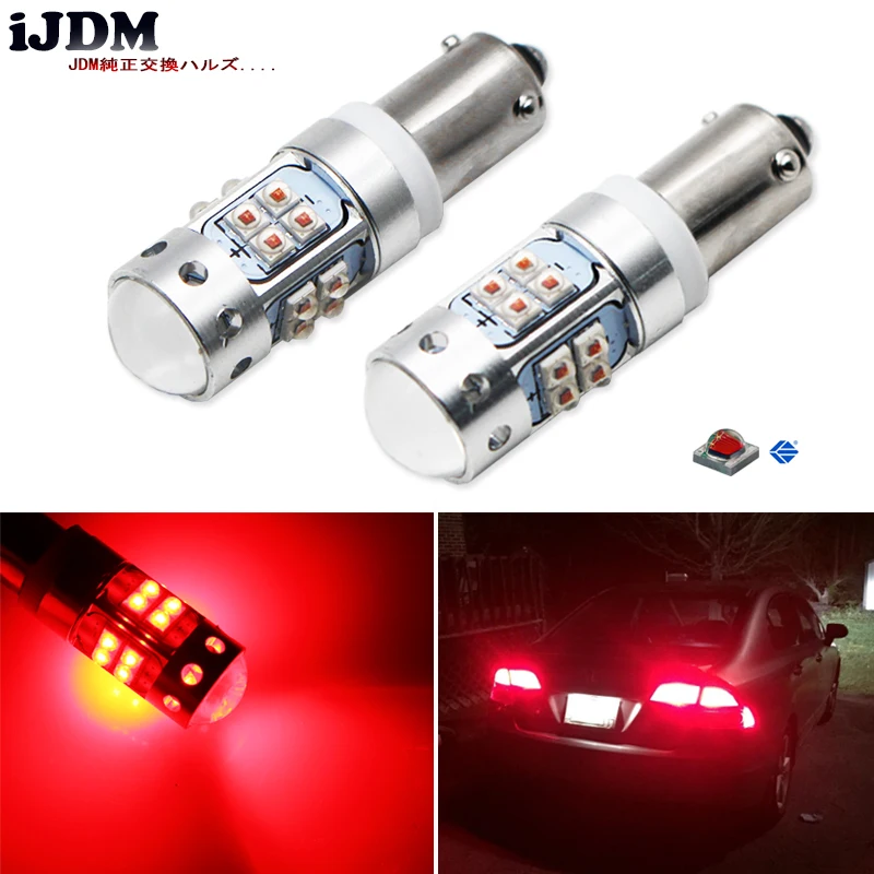 2pcs Error Free 24-SMD 120° Bay9s H21W 64136 Car Auto Red LED Light Bulbs Lamps