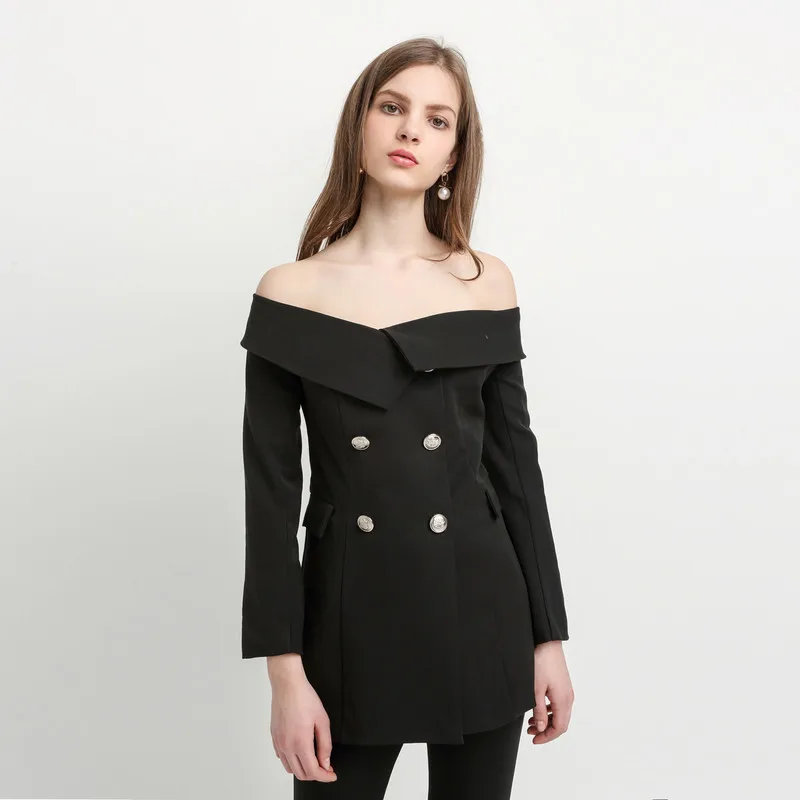 

spring western style fashion solid color double-breasted long sleeve SML XL XXL off the shoulder woman's Casual Blazers