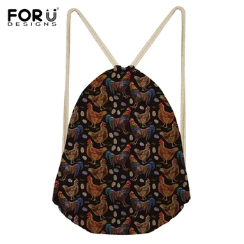 

FORUDESIGNS Drawstring Backpack for Women National Style Design Daily School Rucksack Teenagers Girls Cock Print Drawstring Bags