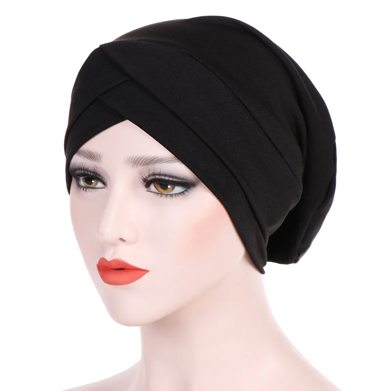 Muslim Fashion Women's Hijabs Elastic Cloth Cotton India Cap Cross Scarf Inner Hijab Cap Headband Turban Head Scarf Headwrap