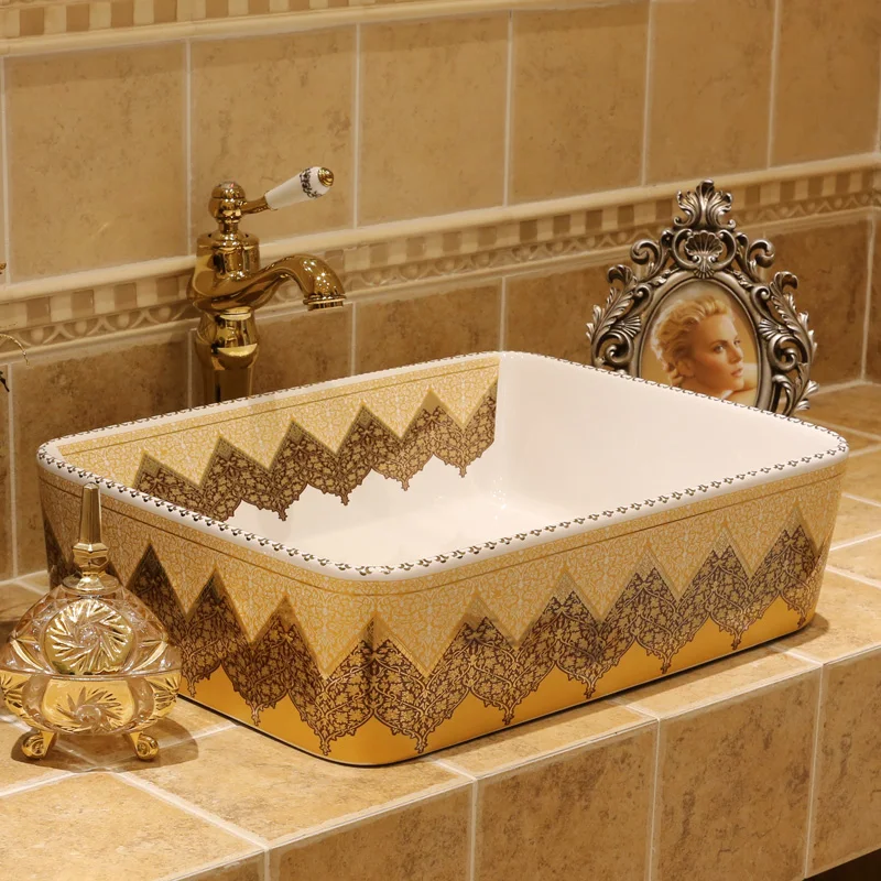 Ancient ceramic wash basin porcelain bathroom sinks bathroom Ceramic counter top sinks Rectangular hand painting art basin (10)