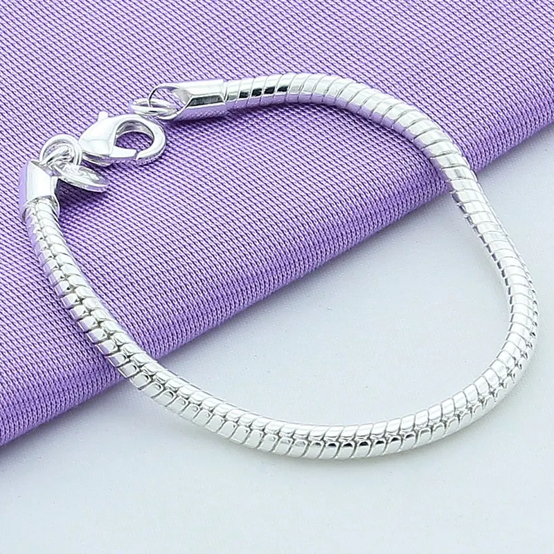 Wholesale Fashionable 925 Sterling Silver Snake Chain Charm Bracelets
