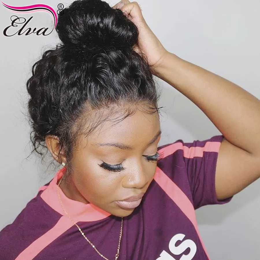 Elva волосы полный кружево человеческие парики для черных женщин бразильские Remy 150