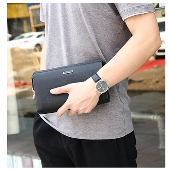 

New Design Genuine Leather Men's Clutch Bags Safty Password Protect Bags For Men Zipper Design Fashion Male Money Bags Clutches